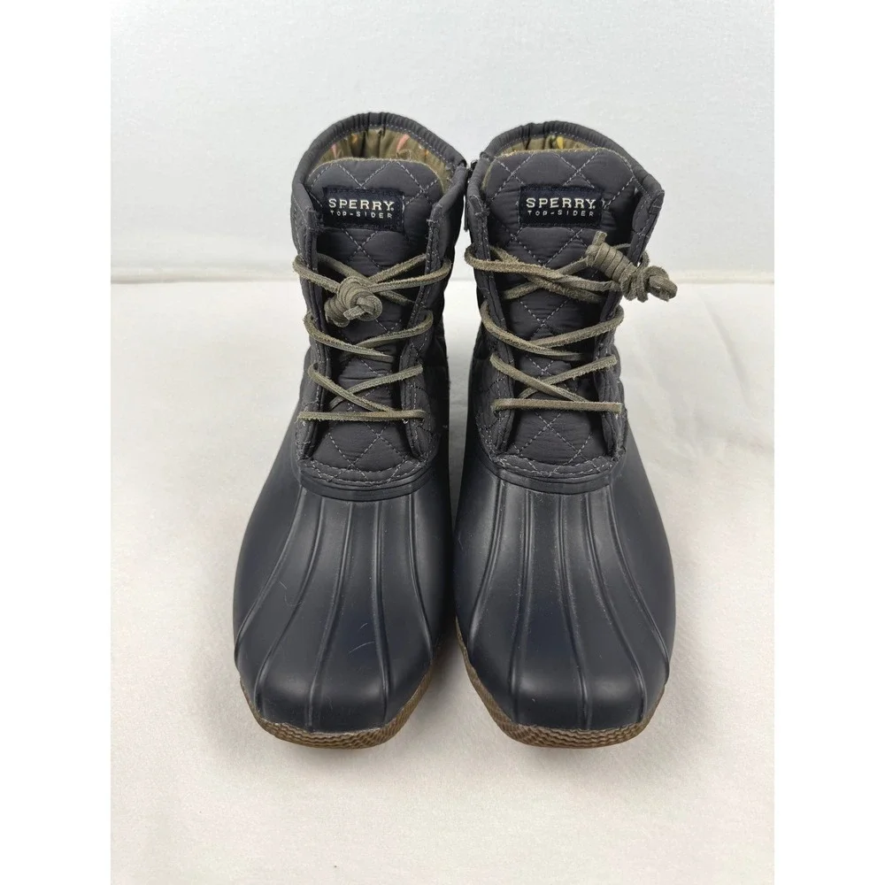 Sperry Saltwater Quilted Duck Boots Navy‎ Blue Ankle Rain Boots Womens Size 8.5